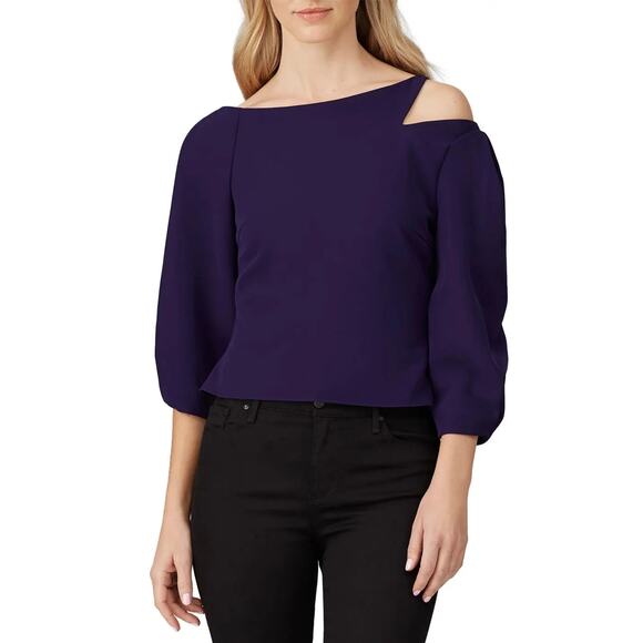 Christian Siriano Blue Royal Blue Crepe Cutout Top 0 - Picture 1 of 8
